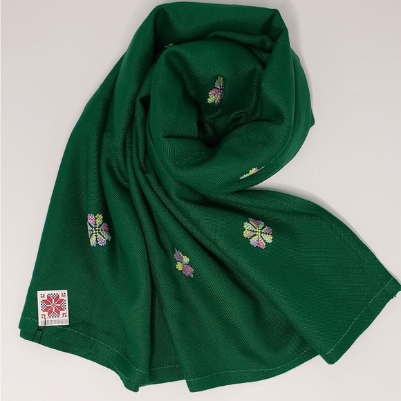Large green Palestinian 🇵🇸 scarf with embroidery - Picture 3 of 4